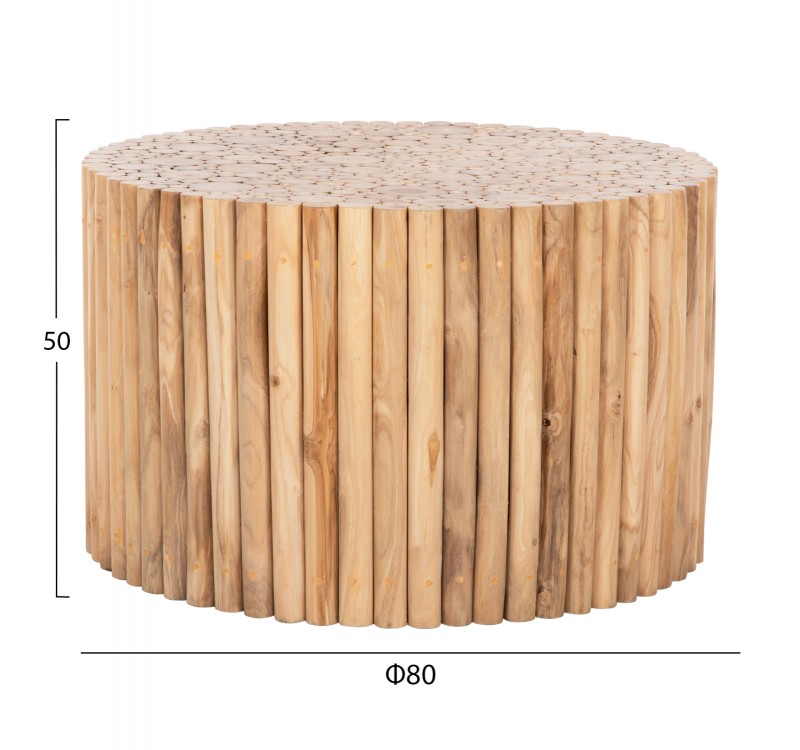 ΤΡΑΠΕΖΙ ΣΑΛΟΝΙΟΥ ΣΤΡΟΓΓΥΛΟ COOTER HM9863 ΚΛΑΔΙΑ TEAK-ΦΥΣΙΚΟ Φ80x50Υεκ.