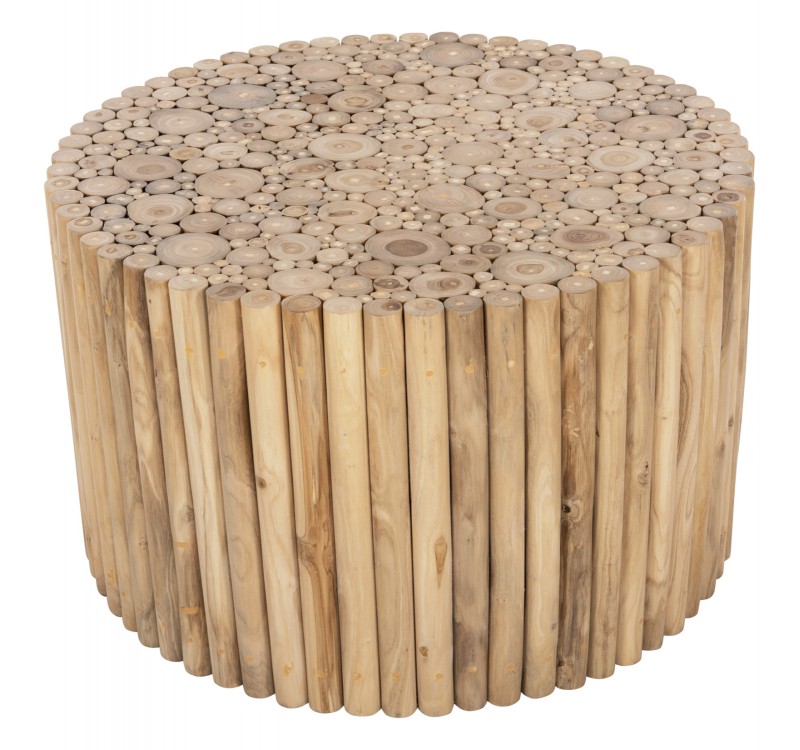 ΤΡΑΠΕΖΙ ΣΑΛΟΝΙΟΥ ΣΤΡΟΓΓΥΛΟ COOTER HM9863 ΚΛΑΔΙΑ TEAK-ΦΥΣΙΚΟ Φ80x50Υεκ.