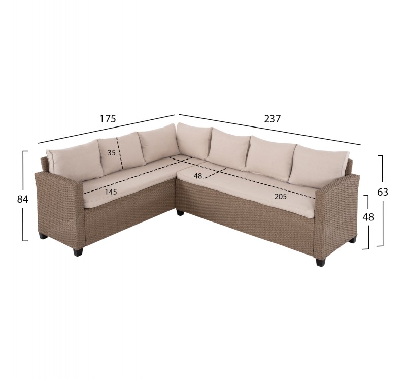 ΣΕΤ ΣΑΛΟΝΙ ΓΩΝΙΑ & ΤΡΑΠΕΖΙ CARSON HM6078.02 ΜΟΚΑ ΣΥΝΘ.RATTAN-ΜΑΞΙΛΑΡΙΑ