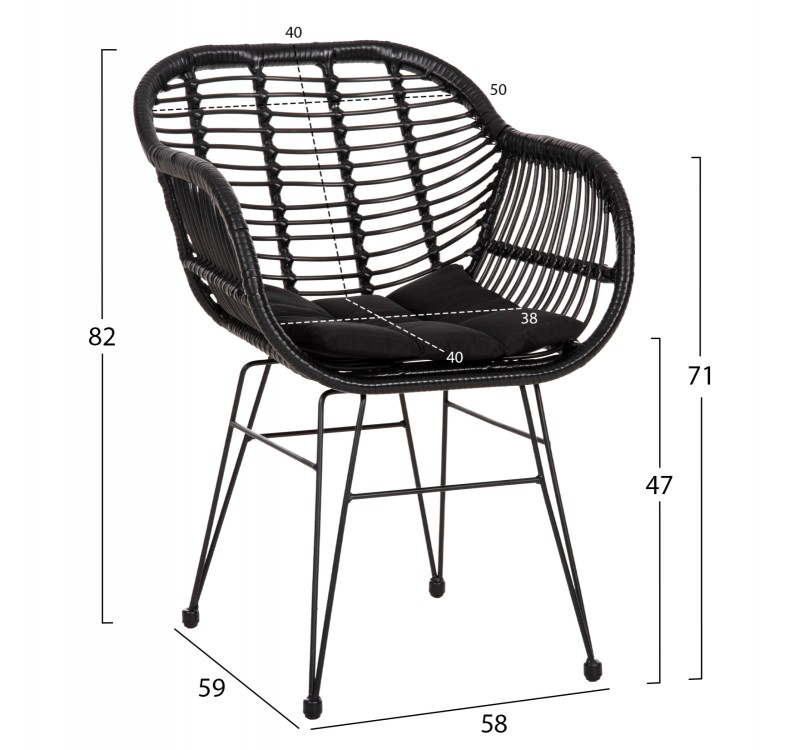 ΠΟΛΥΘΡΟΝΑ ΜΕ ΜΑΞΙΛΑΡΙ ΜΕΤΑΛΛΙΚΗ ALLEGRA HM5450.32 ΜΕ WICKER ΜΑΥΡΟ 58x59x82Υεκ.