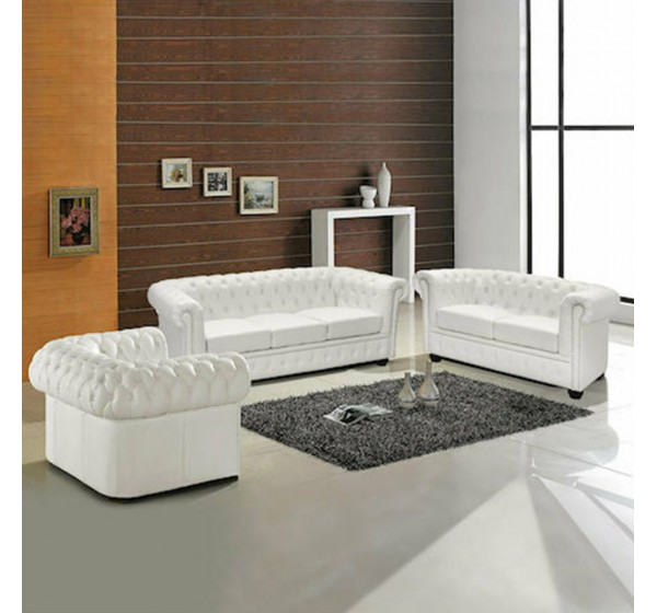 ΣΕΤ ΣΑΛΟΝΙ 2/ΘΕΣΙΟ & 3/ΘΕΣΙΟ & ΠΟΛΥΘΡΟΝΑ CHESTERFIELD ΛΕΥΚΟ ΜΑΤ
