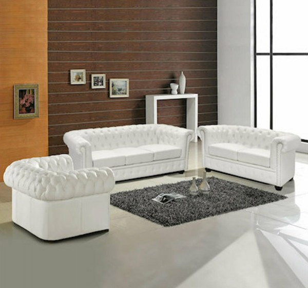 ΣΕΤ ΣΑΛΟΝΙ 2/ΘΕΣΙΟ & 3/ΘΕΣΙΟ & ΠΟΛΥΘΡΟΝΑ CHESTERFIELD ΛΕΥΚΟ ΜΑΤ