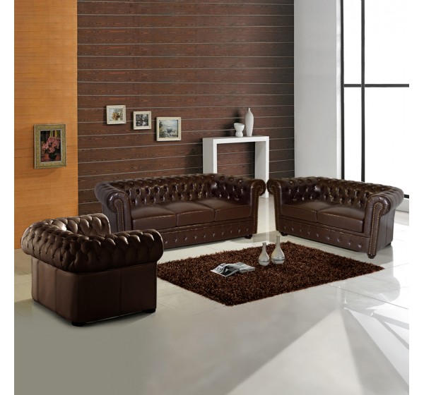 ΣΕΤ ΣΑΛΟΝΙ 2ΘΕΣΙΟ & 3ΘΕΣΙΟ & ΠΟΛΥΘΡΟΝΑ CHESTERFIELD ΣΚΟΥΡΟ ΚΑΦΕ