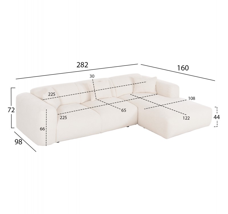 ΚΑΝΑΠΕΣ ΓΩΝΙΑ BRICKEN HM3275.02R ΛΕΥΚΟ ΥΦΑΣΜΑ 110-282x98-160x72Υεκ.