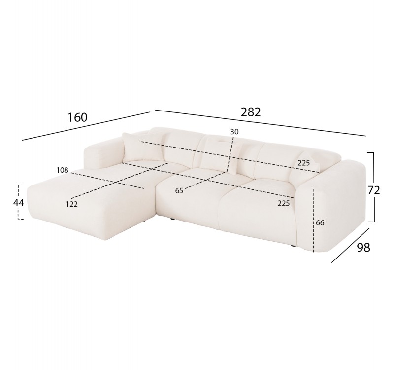 ΚΑΝΑΠΕΣ ΓΩΝΙΑ (ΑΡΙΣΤΕΡΗ) BRICKEN HM3275.02L ΛΕΥΚΟ ΥΦΑΣΜΑ 110-282x98-160x72Υεκ.