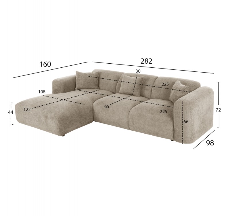 ΚΑΝΑΠΕΣ ΓΩΝΙΑ (ΑΡΙΣΤΕΡΗ) BRICKEN HM3275.01L ΜΠΕΖ ΥΦΑΣΜΑ 110-282x98-160x72Υεκ.