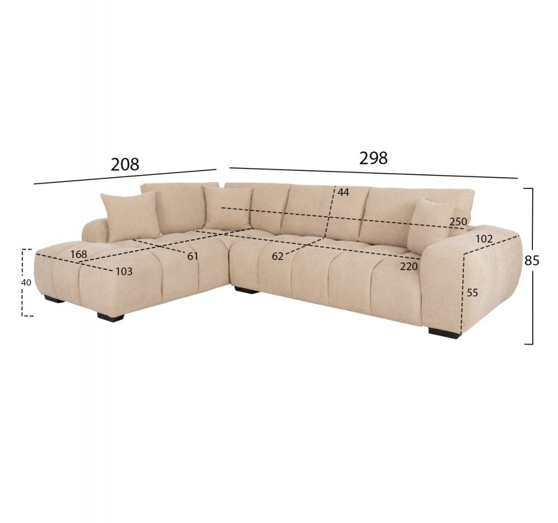 ΚΑΝΑΠΕΣ ΓΩΝΙΑ (ΑΡΙΣΤΕΡΗ) COVEN HM3266.01L ΕΚΡΟΥ ΥΦΑΣΜΑ 298x102-208x85Υεκ.