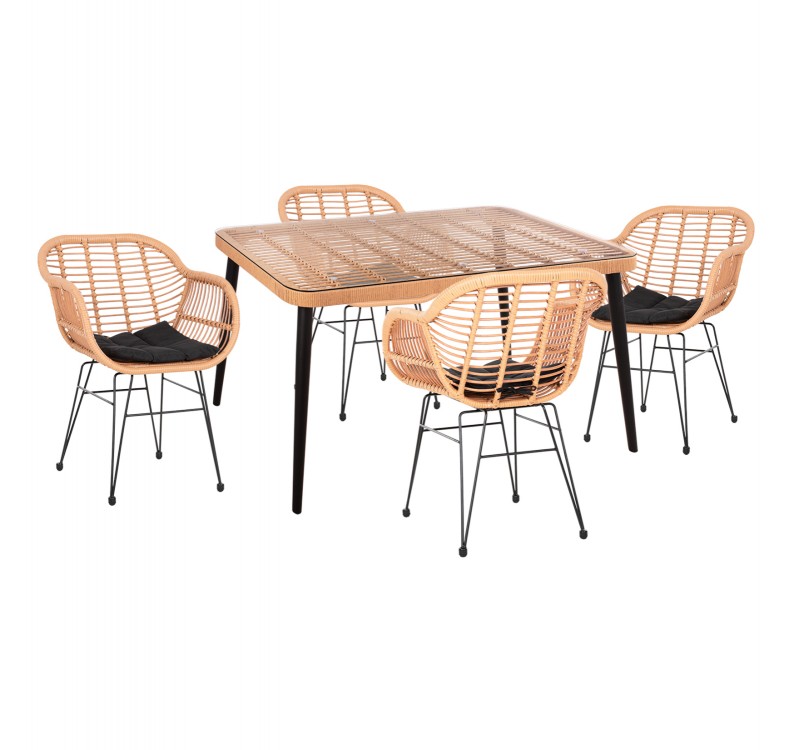 ΣΕΤ ΕΞΩΤ.ΧΩΡΟΥ 5ΤΜΧ ALLEGRA HM21027 ΣΕ ΜΠΕΖ & ΜΑΥΡΟ ΧΡΩΜΑ WICKER-ΜΕΤΑΛΛΟ