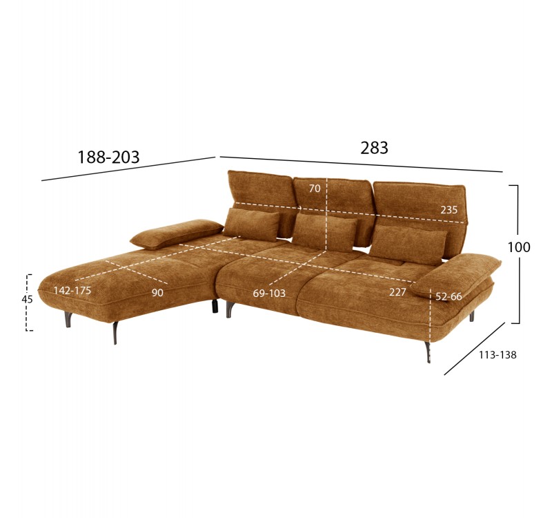 ΓΩΝΙΑΚΟΣ ΚΑΝΑΠΕΣ (ΑΡΙΣΤΕΡΗ) CONVERT HM3268.02L ΚΕΡΑΜΙΔΙ ΥΦΑΣΜΑ 283x188x100Υεκ.