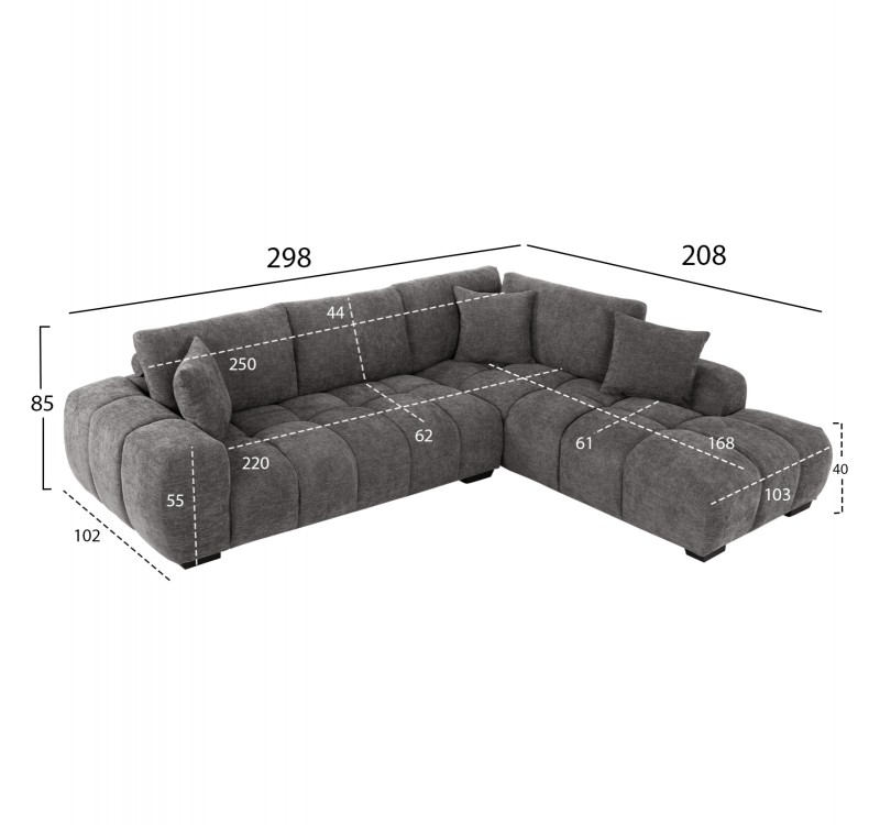 ΚΑΝΑΠΕΣ ΓΩΝΙΑ (ΔΕΞΙΑ) COVEN HM3266.03R ΣΚΟΥΡΟ ΓΚΡΙ ΥΦΑΣΜΑ 298x102-208x85Υεκ.