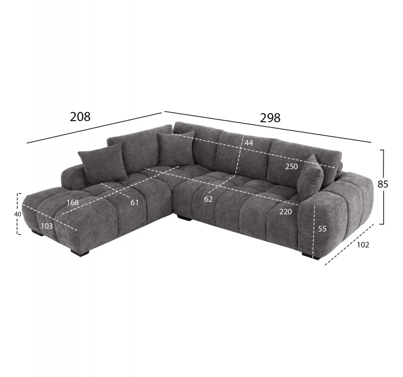 ΚΑΝΑΠΕΣ ΓΩΝΙΑ (ΑΡΙΣΤΕΡΗ) COVEN HM3266.03L ΣΚΟΥΡΟ ΓΚΡΙ ΥΦΑΣΜΑ 298x102-208x85Υεκ.