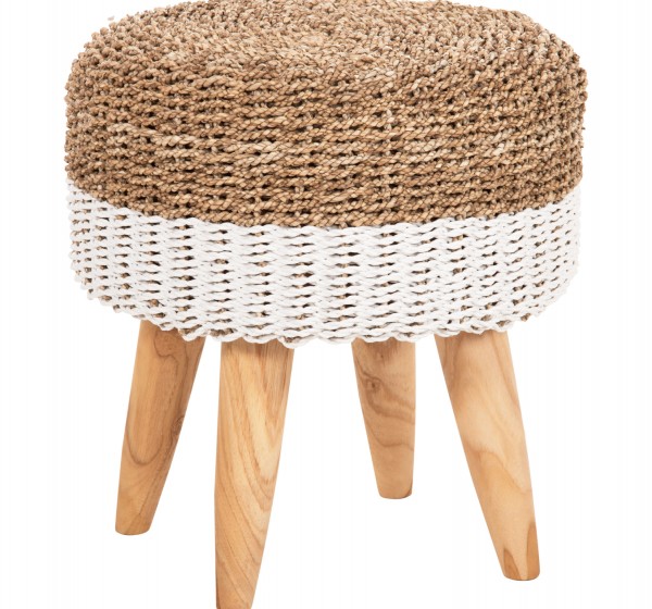 ΣΚΑΜΠΟ BEAM HM7827.01 ΞΥΛΟ ΤΕΑΚ ΚΑΙ SEAGRASS ΣΕ ΦΥΣΙΚΟ & ΛΕΥΚΟ Φ42x46Yεκ.