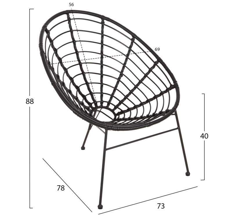 ΠΟΛΥΘΡΟΝΑ ΤΥΠΟΥ ΦΩΛΙΑ ΜΕΤΑΛΛΙΚΗ ALLEGRA HM5458.12 ΜΕ WICKER-ΜΑΥΡΟ 73x78x88Υεκ.