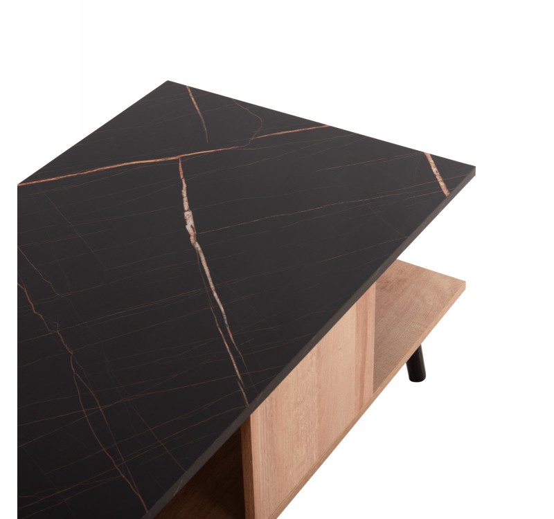 ΤΡΑΠΕΖΙ ΣΑΛΟΝΙΟΥ ΜΕ ΡΑΦΙ GUNNEZ HM9036.22 ΟΨΗ ΜΑΥΡΟ ΜΑΡΜΑΡΟ & ΟAK 90x54x38,5Υεκ.