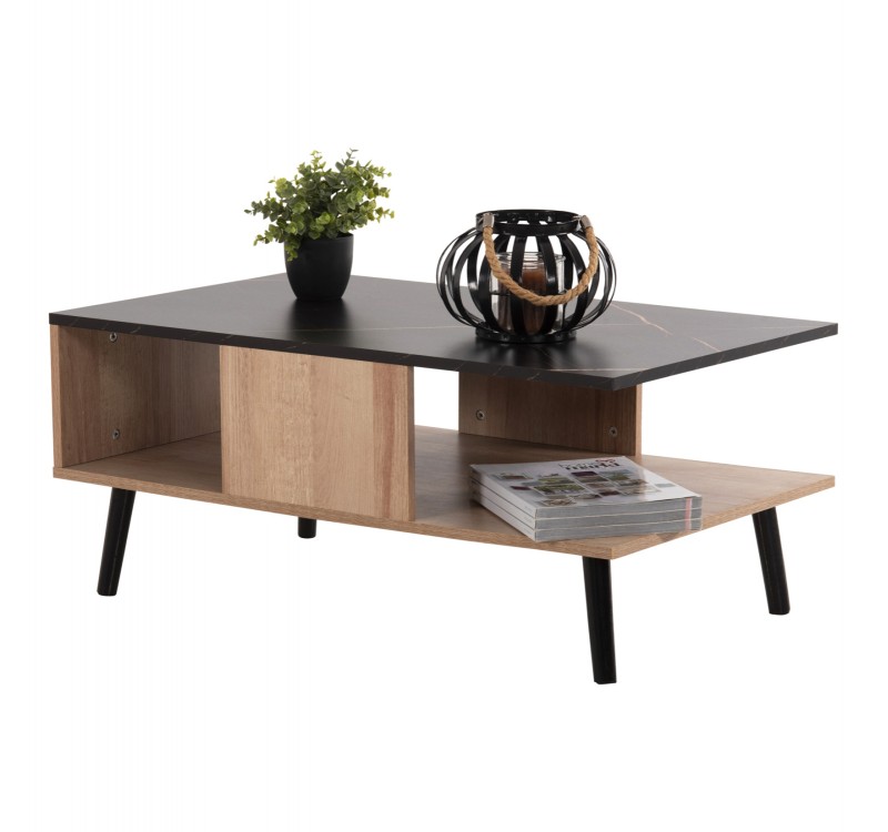 ΤΡΑΠΕΖΙ ΣΑΛΟΝΙΟΥ ΜΕ ΡΑΦΙ GUNNEZ HM9036.22 ΟΨΗ ΜΑΥΡΟ ΜΑΡΜΑΡΟ & ΟAK 90x54x38,5Υεκ.