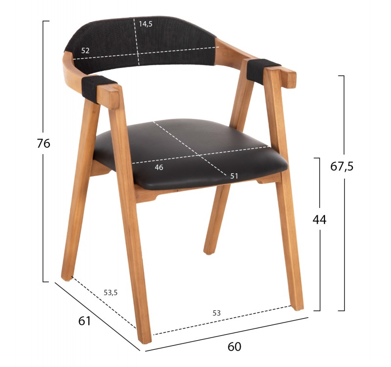 ΠΟΛΥΘΡΟΝΑ RIMINI HM9867.02 ΞΥΛΟ TEAK ΦΥΣΙΚΟ-ΜΑΥΡΟ ΣΧΟΙΝΙ & PU ΚΑΘΙΣΜΑ 60x61x76Υεκ.