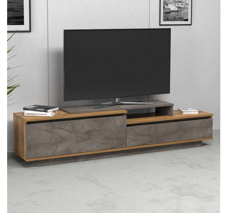 ΕΠΙΠΛΟ TV LEIS HM18186 ΜΕΛΑΜΙΝΗ ΣΕ ΦΥΣΙΚΟ ΞΥΛΟΥ & ΟΨΗ ΓΚΡΙ ΜΑΡΜΑΡΟ 180x35x42Υεκ.