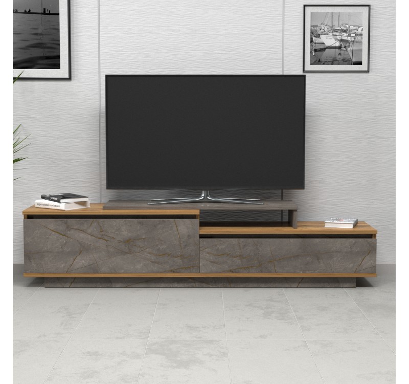 ΕΠΙΠΛΟ TV LEIS HM18186 ΜΕΛΑΜΙΝΗ ΣΕ ΦΥΣΙΚΟ ΞΥΛΟΥ & ΟΨΗ ΓΚΡΙ ΜΑΡΜΑΡΟ 180x35x42Υεκ.