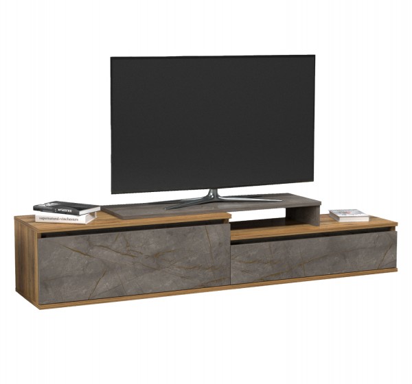 ΕΠΙΠΛΟ TV LEIS HM18186 ΜΕΛΑΜΙΝΗ ΣΕ ΦΥΣΙΚΟ ΞΥΛΟΥ & ΟΨΗ ΓΚΡΙ ΜΑΡΜΑΡΟ 180x35x42Υεκ.