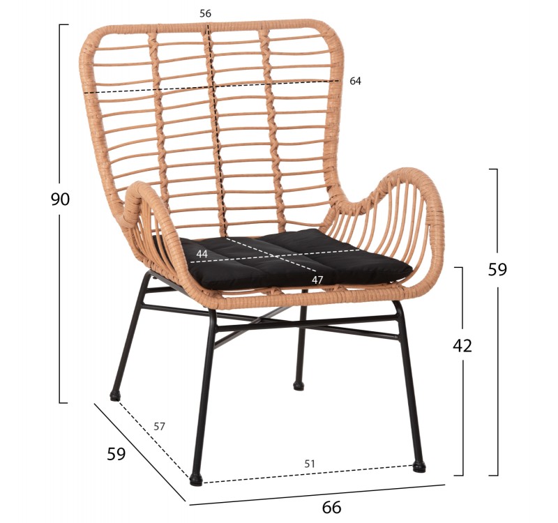ΠΟΛΥΘΡΟΝΑ ΣΤΥΛ ΜΠΕΡΖΕΡΑΣ ALLEGRA HM5704.11 P.E.RATTAN ΜΠΕΖ-ΜΑΥΡΟ ΜΕΤΑΛΛΟ 66x59x90Υεκ.