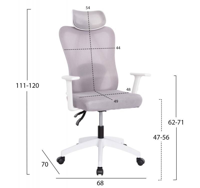 ΚΑΡΕΚΛΑ ΓΡΑΦΕΙΟΥ MEXER HM1195.02 ΓΚΡΙ MESH-PP ΒΑΣΗ-ΣΚΕΛΕΤΟΣ ΛΕΥΚΟΣ 68x70x136Υεκ.
