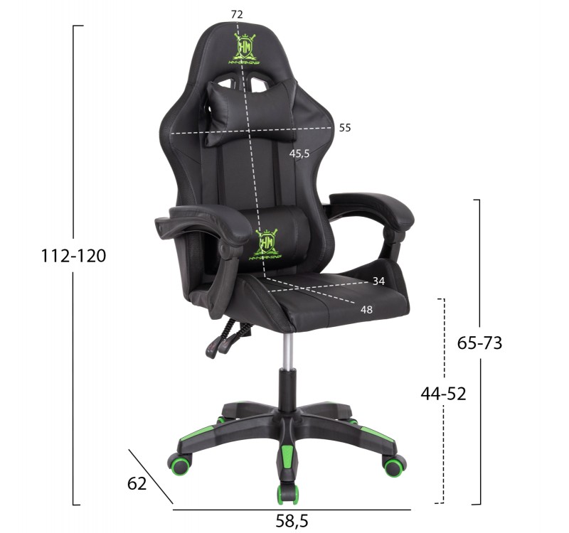 ΠΟΛΥΘΡΟΝΑ GAMING DARREN HM1203.03 ΜΑΥΡΟ-ΠΡΑΣΙΝΟ PVC 58.5x100x120Υεκ.