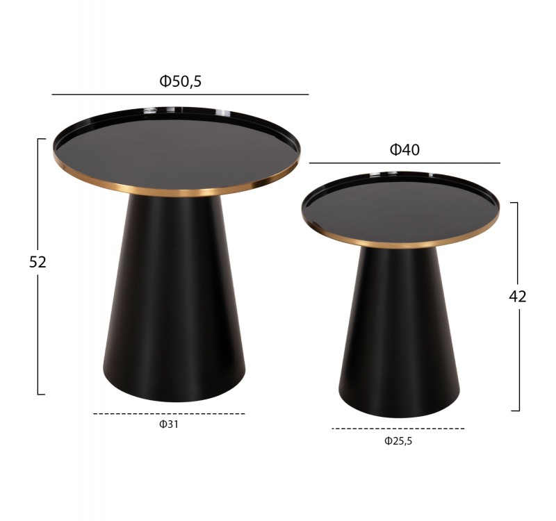 ΤΡΑΠΕΖΙA ΣΑΛΟΝΙΟΥ 2ΤΜΧ BENG HM9920 ΜΕΤΑΛΛΟ ΕΜΑΓΙΕ TOP-ΒΑΣΗ ΜΑΤ-ΜΑΥΡΟ Φ50 & Φ40 εκ.