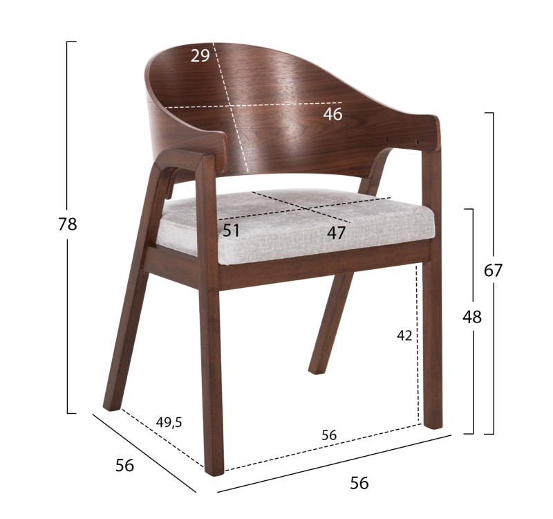 ΚΑΡΕΚΛΑ NERO HM9972 RUBBERWOOD ΣΕ ΚΑΡΥΔΙ-ΓΚΡΙ ΥΦΑΣΜΑ ΚΑΘΙΣΜΑ 56x56x78Yεκ.