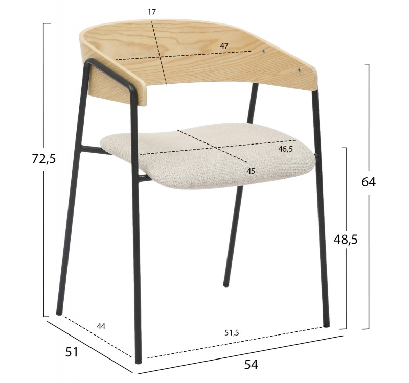 ΚΑΡΕΚΛΑ ΤΡΑΠΕΖΑΡΙΑΣ KORIN HM9975.01 ΜΕΤΑΛΛΟ-ΥΦΑΣΜΑ ΜΠΕΖ-ΞΥΛΟ 54x51x72,5Υεκ