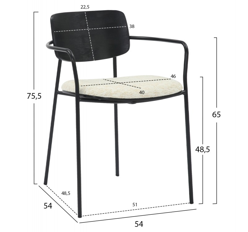 ΚΑΡΕΚΛΑ ΤΡΑΠΕΖΑΡΙΑΣ VIKKI HM9980.02 ΜΕΤΑΛΛΟ & ΞΥΛΟ ΜΑΥΡΟ-ΕΚΡΟΥ ΥΦΑΣΜΑ 54x54x75,5Υεκ.