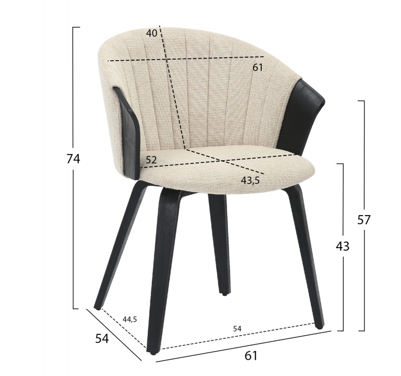 ΚΑΡΕΚΛΑ ΤΡΑΠΕΖΑΡΙΑΣ JESPER HM9977.02 ΣΚΕΛΕΤΟΣ Κ.Π. ΜΑΥΡΟ-ΕΚΡΟΥ ΥΦΑΣΜΑ 61x54x74Υεκ