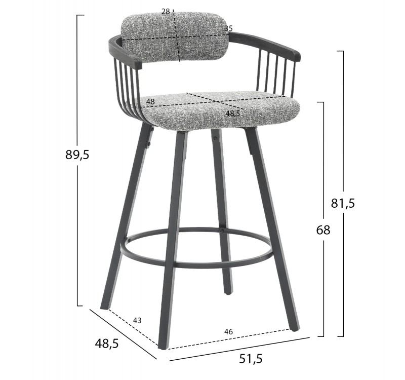 ΣΚΑΜΠΟ ΜΠΑΡ ΠΕΡΙΣΤΡΕΦΟΜΕΝΟ LANG HM9990.02 ΜΑΥΡΟ ΜΕΤΑΛΛΟ-ΓΚΡΙ ΥΦΑΣΜΑ 51,5x48,5x89,5Υεκ