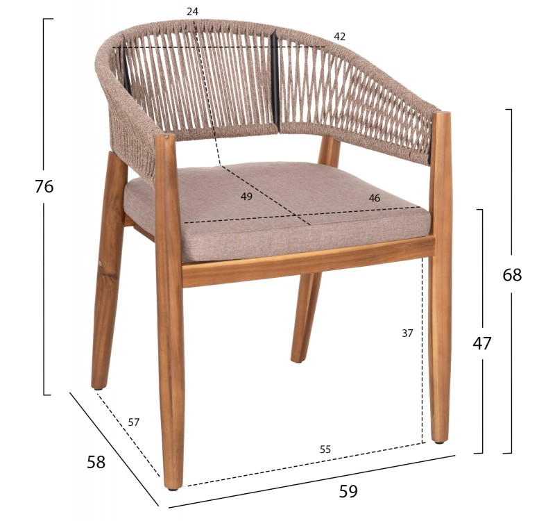 ΠΟΛΥΘΡΟΝΑ NAVAN HM6135.02 ΞΥΛΟ ΑΚΑΚΙΑΣ ΦΥΣΙΚΟ-ΣΧΟΙΝΙ NYLON ΜΠΕΖ 59x58x76Υεκ.