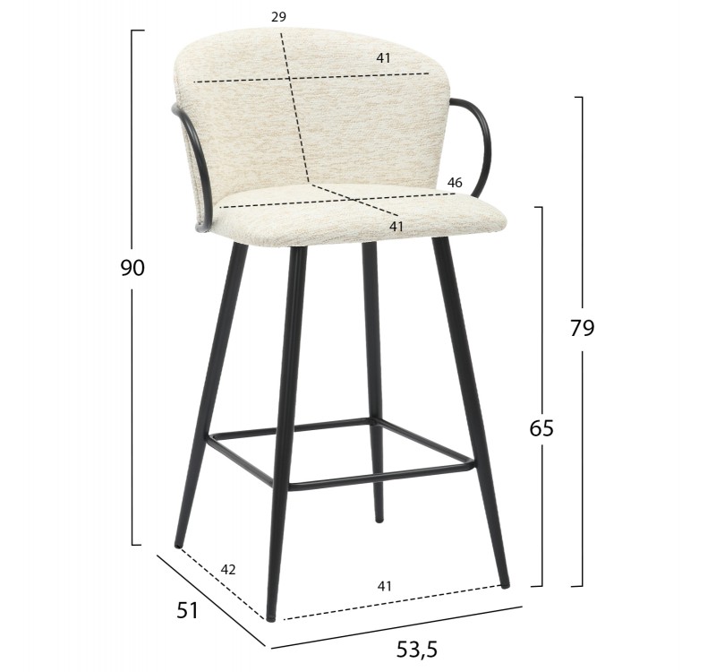 ΣΚΑΜΠΟ ΜΠΑΡ ΜΕΣ.ΥΨΟΥΣ NEBOR HM9986.02 ΣΚΕΛΕΤΟΣ ΜΑΥΡΟ ΜΕΤΑΛ.-ΕΚΡΟΥ ΥΦΑΣΜΑ 53,5x51x90Υ