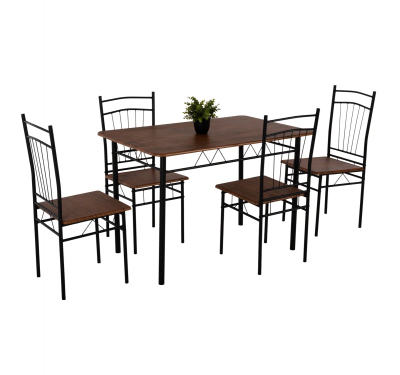 ΣΕΤ ΤΡΑΠΕΖΑΡΙΑΣ 5ΤΜΧ PEARY HM9416.11 ΜΕΤΑΛΛΟ ΜΑΥΡΟ-MDF ΚΑΡΥΔΙ 110x60x74Yεκ.