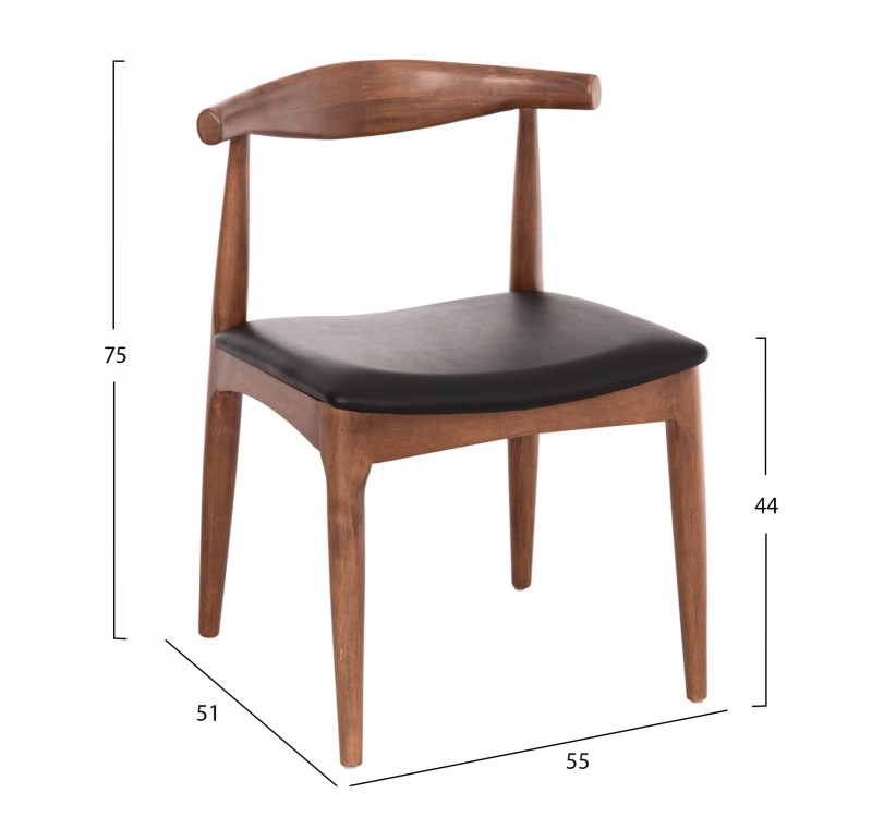 KΑΡΕΚΛΑ ΤΡΑΠΕΖΑΡΙΑΣ ALOR HM9947.03 RUBBERWOOD ΚΑΡΥΔΙ-ΜΑΥΡΟ PU 55x51x75Υεκ