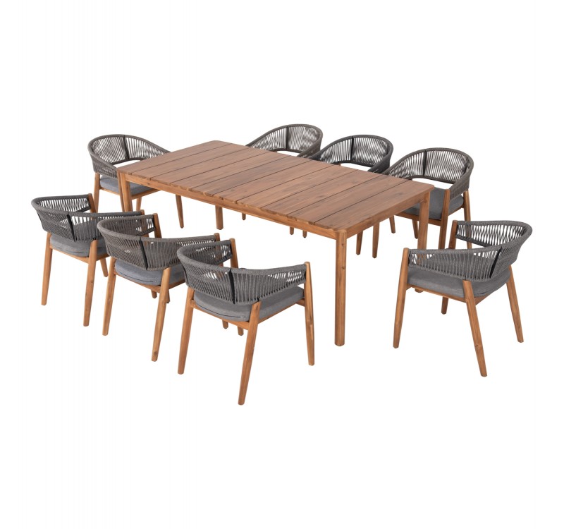 ΣΕΤ ΤΡΑΠΕΖΑΡΙΑΣ 9ΤΜΧ NAVANT HM21066.01 ΤΡΑΠΕΖΙ ΜΕ 8 ΚΑΡΕΚΛΕΣ ΞΥΛΟ ΑΚΑΚΙΑΣ-ΣΧΟΙΝΙ ΓΚΡΙ