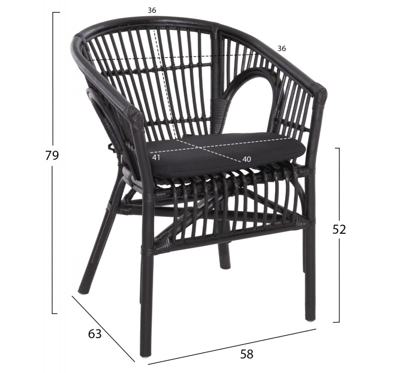 ΠΟΛΥΘΡΟΝΑ DAMPAR HM9929.03 RATTAN & ΜΑΞΙΛΑΡΙ ΣΕ ΜΑΥΡΟ 58x63x79Υεκ.