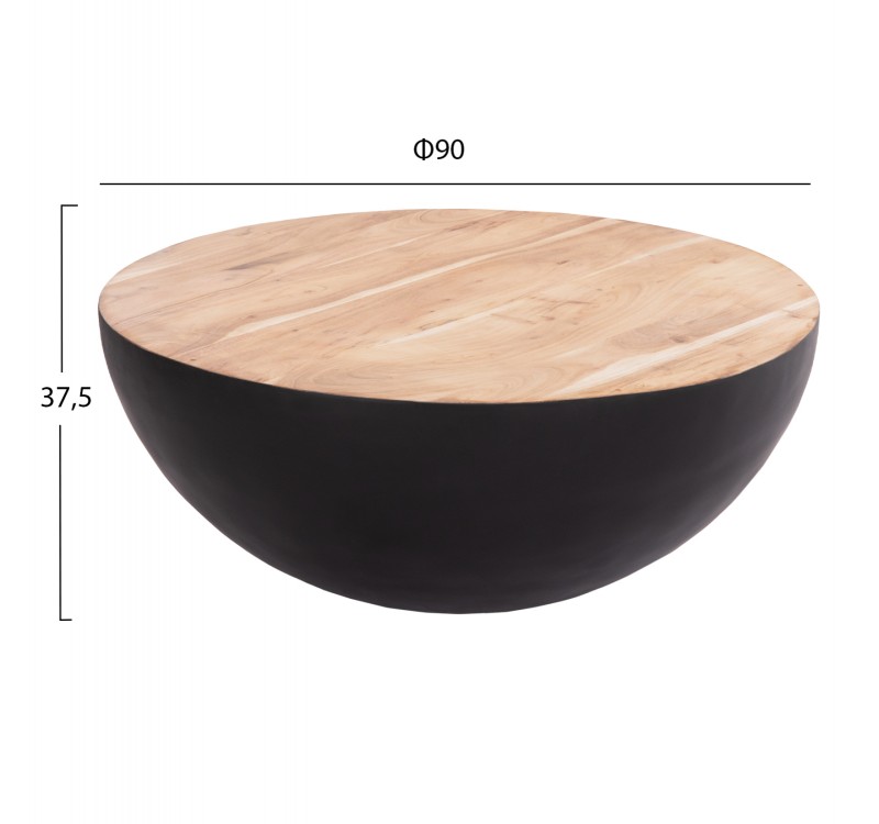ΔΙΑΚΟΣΜΗΤΙΚΟ ΤΡΑΠΕΖΙ ΣΑΛΟΝΙΟΥ BOWL Φ90X37,5Yεκ. ΜΑΥΡΟ ΜΕ ΞΥΛΟ ΑΚΑΚΙΑΣ HM8717.21