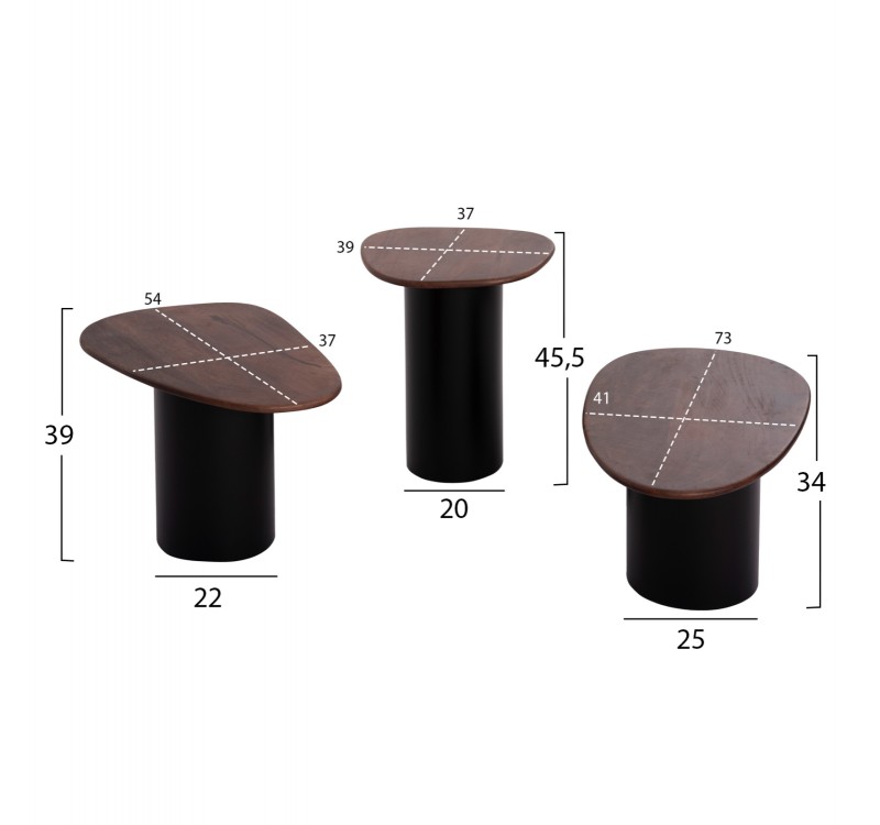 ΤΡΑΠΕΖΙA ΣΑΛΟΝΙΟΥ 3ΤΜΧ PEBBLES HM18004 MANGO TOP-ΜΕΤΑΛΛΙΚΕΣ ΜΑΥΡΕΣ ΒΑΣΕΙΣ