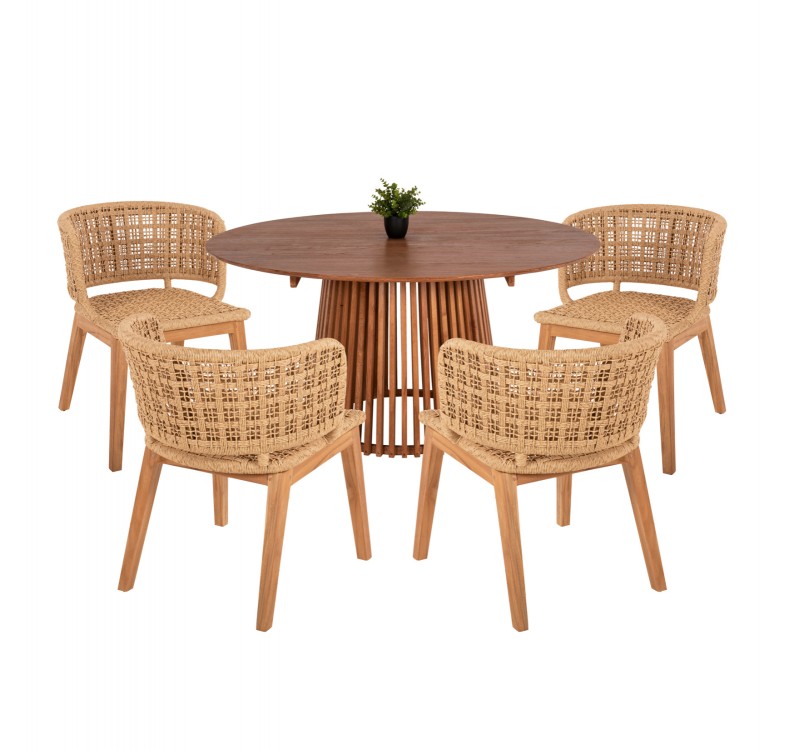 ΣΕΤ ΤΡΑΠΕΖΑΡΙΑΣ 5ΤΜΧ FARLEY HM21076.02 ΣΤΡΟΓΓΥΛΟ ΤΡΑΠΕΖΙ Φ150εκ. & 4 ΚΑΡΕΚΛΕΣ
