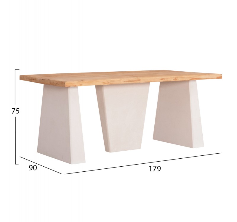 ΤΡΑΠΕΖΙ ΣΕΙΡΑ SANTORINI HM18042 ΤΟΠ ΞΥΛΟ ΕΛΑΤΟΥ-ΠΟΔΙΑ MDF ΥΠΟΛΕΥΚΑ 179x90x75Υεκ.