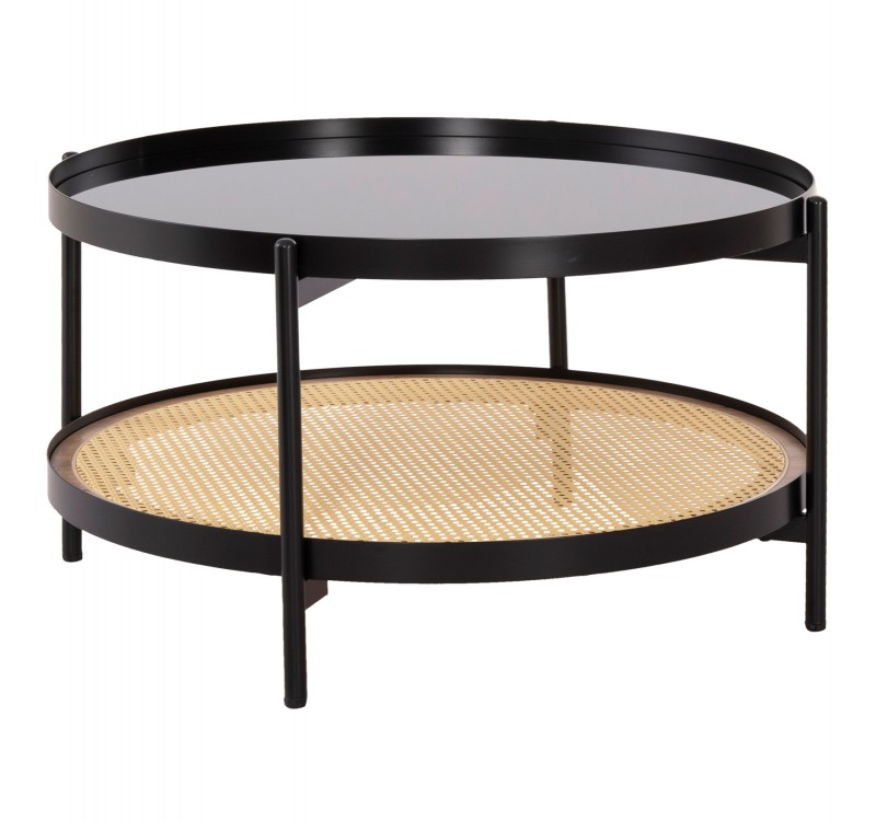 ΤΡΑΠΕΖΙ ΣΑΛΟΝΙΟΥ SEITZ HM18030 ΓΥΑΛΙ TOP-ΜΕΤΑΛΛΟ-RATTAN ΣΕ ΦΥΣΙΚΟ Φ80x45Υεκ.