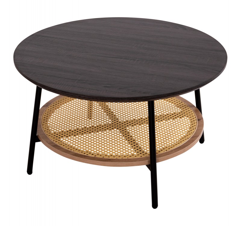 ΤΡΑΠΕΖΙ ΣΑΛΟΝΙΟΥ SEWELL HM18033 MDF ΣΕ ZEBRANO-ΜΕΤΑΛΛΙΚΑ ΠΟΔΙΑ-WICKER Φ80x46,5Υεκ.