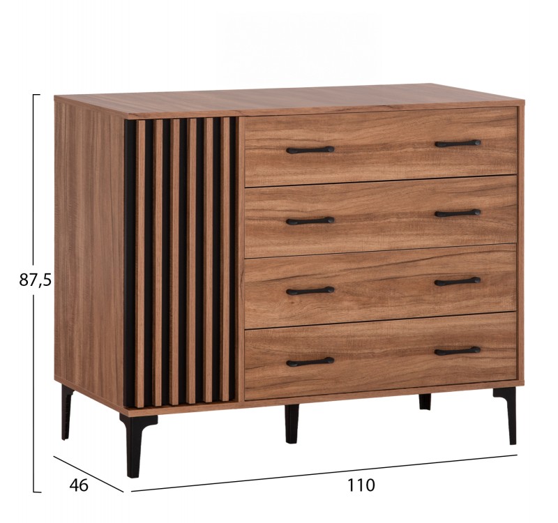 ΣΥΡΤΑΡΙΕΡΑ ΣΕΙΡΑ HARRY HM18009.01 ΜΕΛΑΜΙΝΗ ΦΥΣΙΚΟ ΞΥΛΟΥ-ΜΑΥΡΟ 110x46x87,5Υεκ.