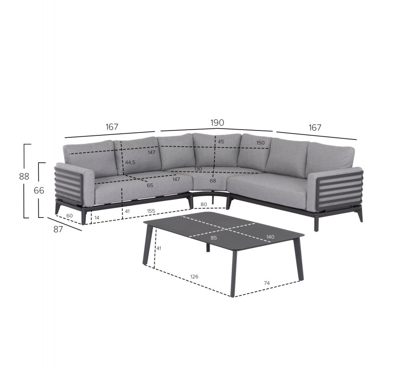 ΣΕΤ ΣΑΛΟΝΙ ΕΞ.ΧΩΡΟΥ 4ΤΜΧ ORION CORNER HM6191.01 ΣΚΟΥΡΟ ΓΚΡΙ ΑΛΟΥΜΙΝΙΟ & OLEFIN
