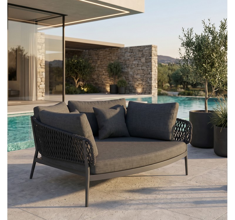 DAYBED 2ΘΕΣΙΟ ΣΕΙΡΑ CAMELLIA HM6217.01 ΣΚΟΥΡΟ ΓΚΡΙ ΑΛΟΥΜΙΝΙΟ-P.E.ΣΧΟΙΝΙ-OLEFIN 164x144x70Υεκ.