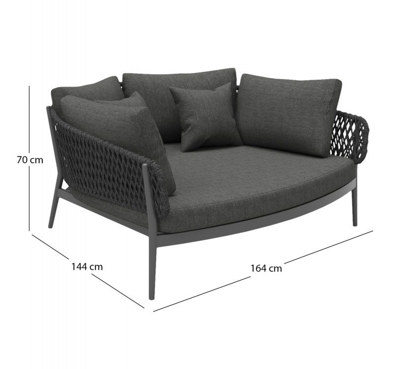 DAYBED 2ΘΕΣΙΟ ΣΕΙΡΑ CAMELLIA HM6217.01 ΣΚΟΥΡΟ ΓΚΡΙ ΑΛΟΥΜΙΝΙΟ-P.E.ΣΧΟΙΝΙ-OLEFIN 164x144x70Υεκ.