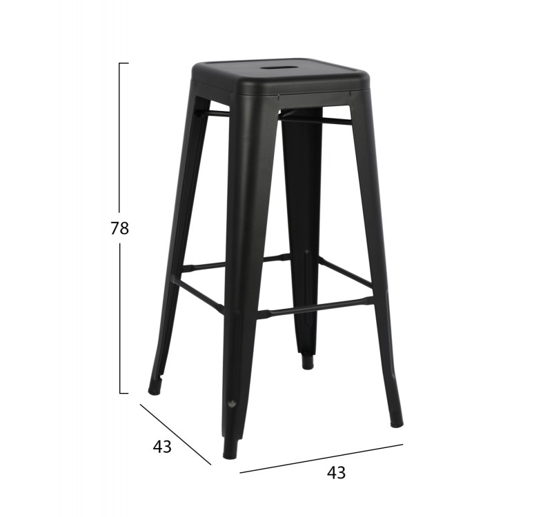 ΣΚΑΜΠΟ ΜΠΑΡ ΜΕΤΑΛΛΙΚΟ MELITA-PRO HM8642.42 ΣΕ ΜΑΥΡΟ ΜΑΤ 43x43x78Υεκ.