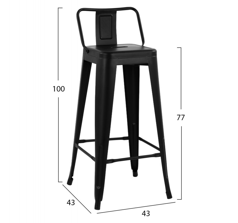 ΣΚΑΜΠΟ BAR ME ΠΛΑΤΗ ΜΕΤΑΛΛΙΚΟ MELITA-PRO HM8643.42 ΜΑΥΡΟ ΜΑΤ 42x42x100Υεκ.
